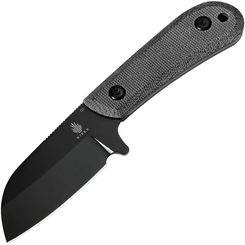 Kizer Deckhand Fixed Blade Knife - 2.95" D2 Black Sheepsfoot Blade Black Micarta Handle Cyclaire Knives and Tools