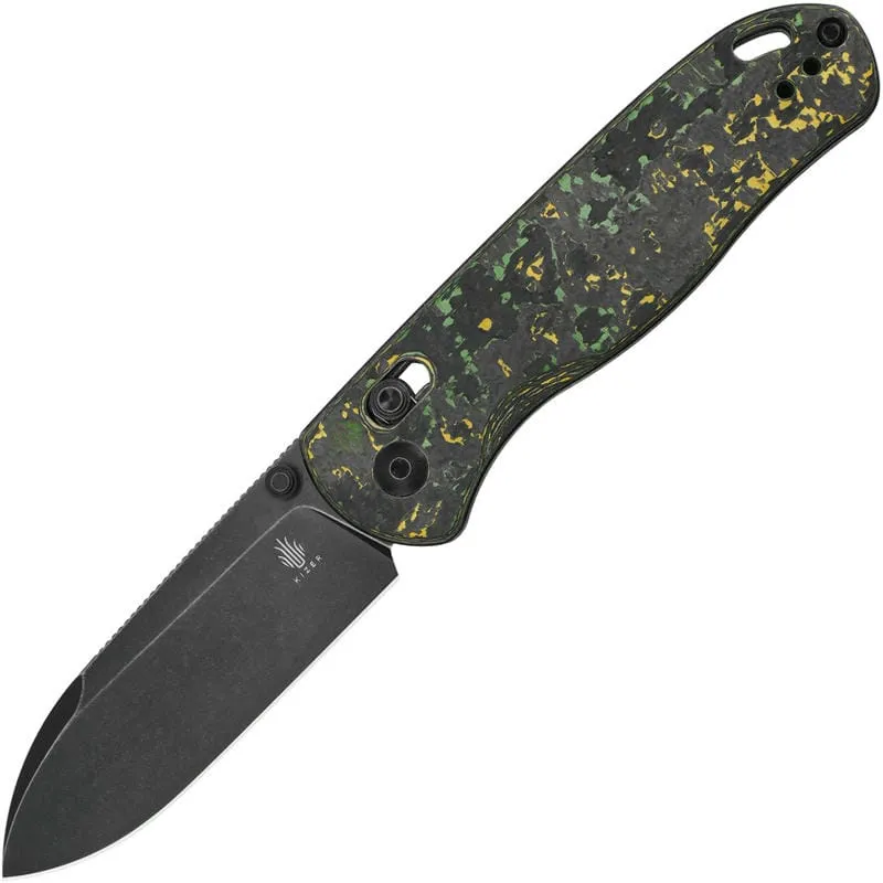Kizer Drop Bear Folding Knife - 2.99" CPM-20CV Black Stonewashed Blade Toxic Storm FatCarbon Handle Cyclaire Knives and Tools