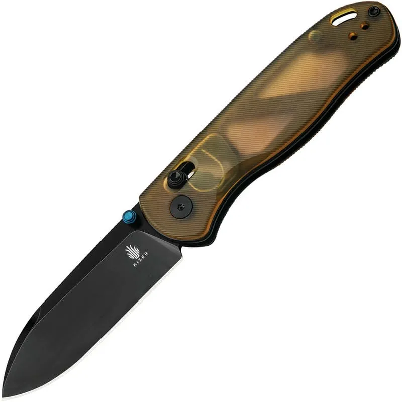 Kizer Drop Bear Folding Knife - 2.97" Nitro-V Black Blade Ultem PEI Handle Cyclaire Knives and Tools