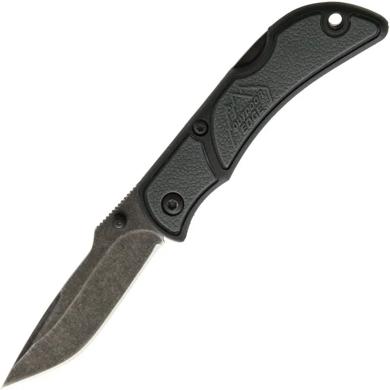 Outdoor Edge Small Chasm Folding Knife 2.5" Black Stonewash Plain Blade, Gray Zytel Handles Cyclaire Knives and Tools
