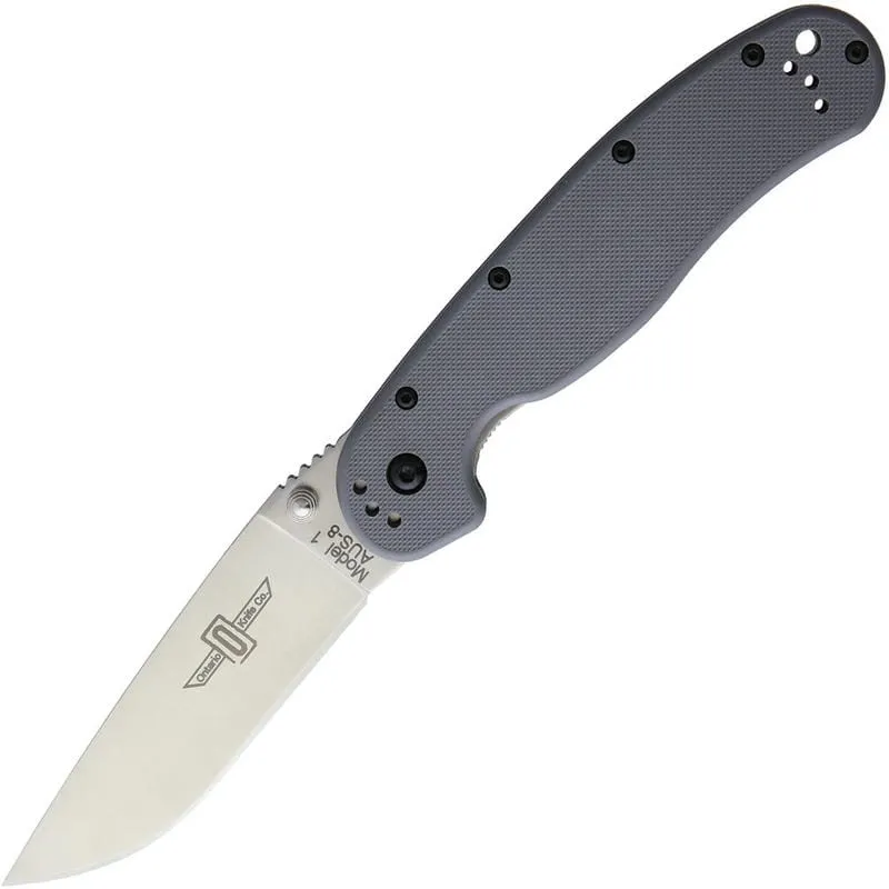 Ontario RAT Model 1 Grey Folding Knife 3.6" Satin Plain Blade, Grey Nylon Handles Cyclaire Knives and Tools
