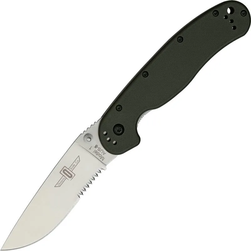 Ontario RAT Model 1 Folding Knife 3.6" Satin Combo Blade, Black Nylon Handles Cyclaire Knives and Tools