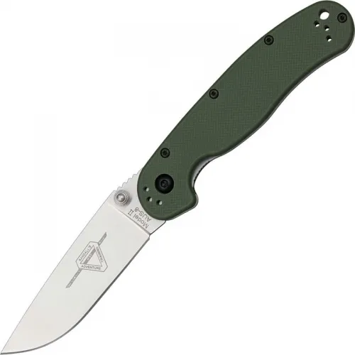 Ontario RAT Model 2 Green Folding Knife 3.0" Satin Plain Blade, Green Nylon Handles