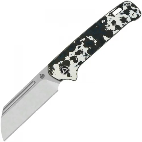 QSP Penguin UK EDC Folding Knife - 3" CPM-20CV Sheepsfoot Blade White Storm FatCarbon Handle