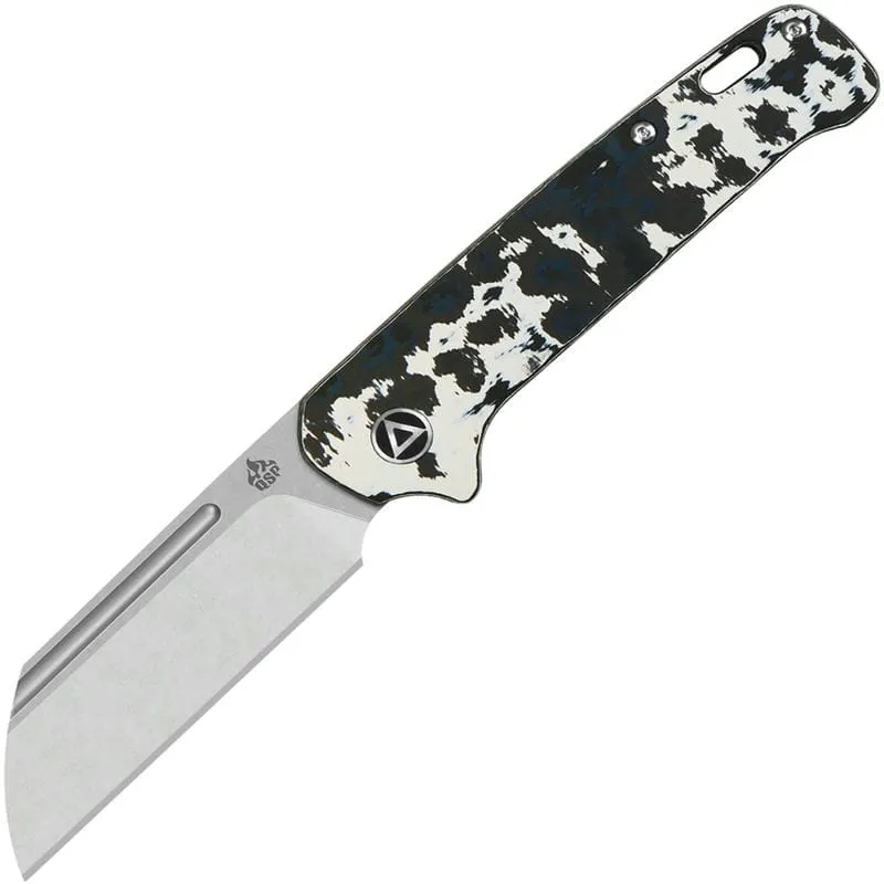QSP Penguin UK EDC Folding Knife - 3" CPM-20CV Sheepsfoot Blade White Storm FatCarbon Handle Cyclaire Knives and Tools