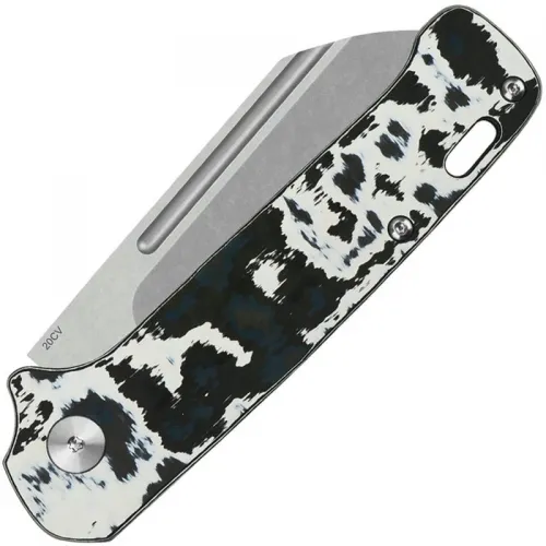 QSP Penguin UK EDC Folding Knife - 3" CPM-20CV Sheepsfoot Blade White Storm FatCarbon Handle