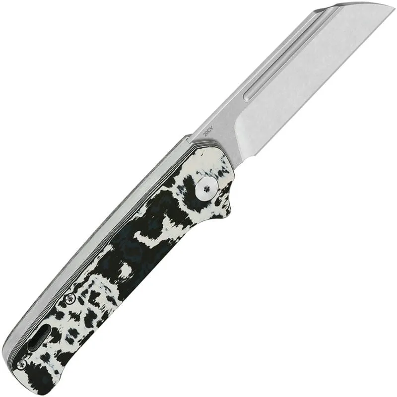 QSP Penguin UK EDC Folding Knife - 3" CPM-20CV Sheepsfoot Blade White Storm FatCarbon Handle Cyclaire Knives and Tools