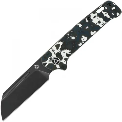 QSP Penguin UK EDC Folding Knife - 3" CPM-20CV Black Sheepsfoot Blade White Storm FatCarbon Handle
