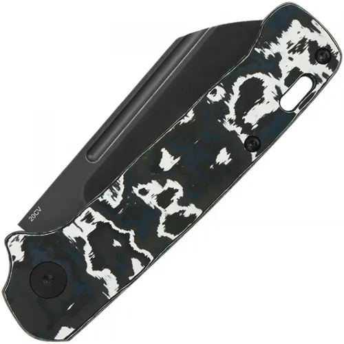 QSP Penguin UK EDC Folding Knife - 3" CPM-20CV Black Sheepsfoot Blade White Storm FatCarbon Handle