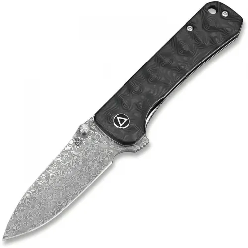 QSP Hawk Folding Knife - 3.22" Damasteel Blade, Carbon Fiber Handle
