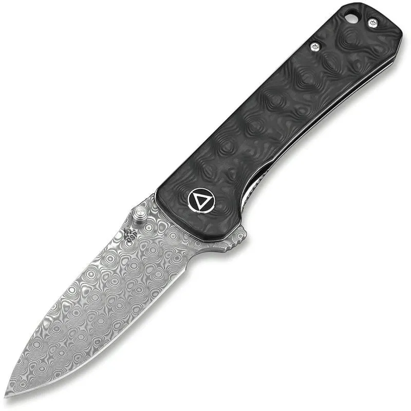 QSP Hawk Folding Knife - 3.22" Damasteel Blade, Carbon Fiber Handle Cyclaire Knives and Tools