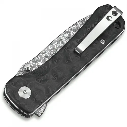 QSP Hawk Folding Knife - 3.22" Damasteel Blade, Carbon Fiber Handle