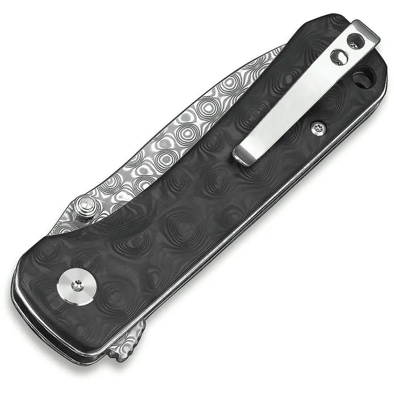 QSP Hawk Folding Knife - 3.22" Damasteel Blade, Carbon Fiber Handle Cyclaire Knives and Tools