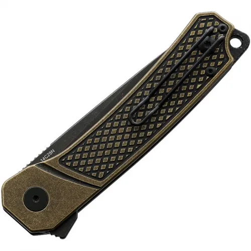 QSP Osprey Folding Knife - 3.25" Black Blade, Brass Stonewash Handle