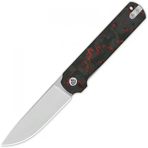 QSP Lark Knife - 3.15" 14C28N Satin DP Blade Black G10 Handle with Red Shred Carbon Fiber Overlay