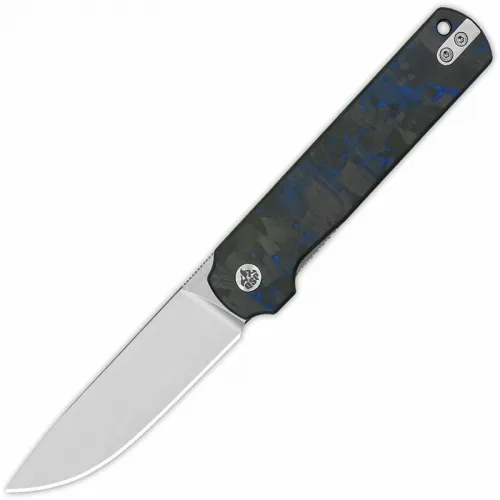 QSP Lark Knife - 3.15" 14C28N Satin DP Blade Black G10 Handle with Blue Shred Carbon Fiber Overlay