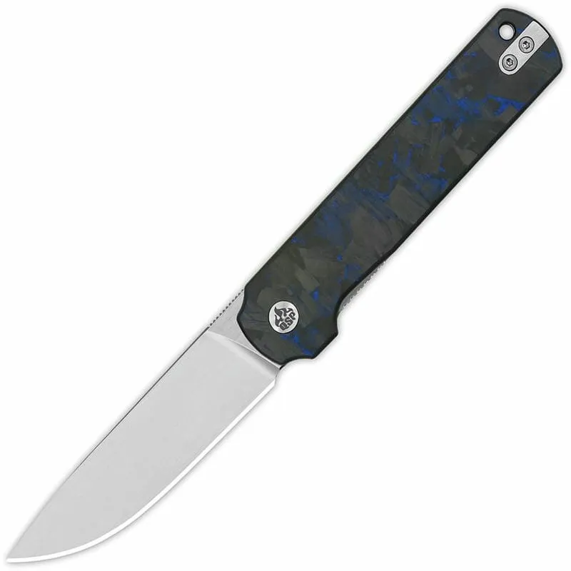 QSP Lark Knife - 3.15" 14C28N Satin DP Blade Black G10 Handle with Blue Shred Carbon Fiber Overlay Cyclaire Knives and Tools