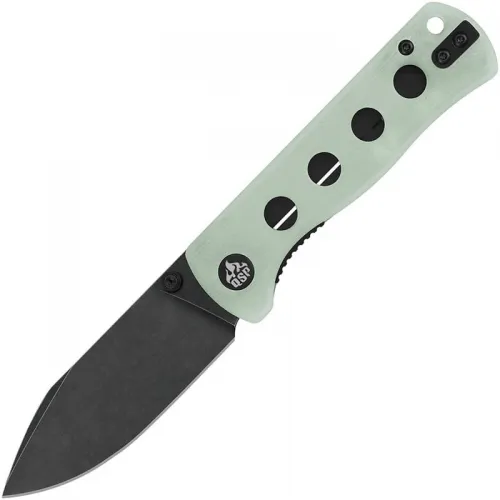 QSP Canary Folding Knife - 2.84" 14C28N Black Stonewashed DP Blade Jade G10 Handle