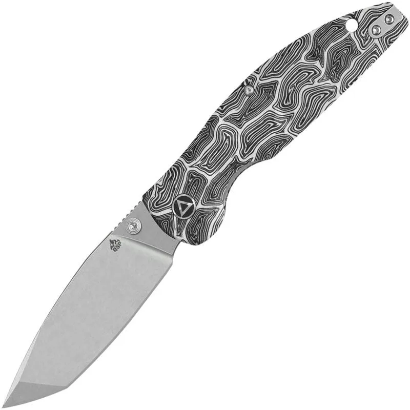 QSP Turtle Punk Folding Knife - 3.5" 14C28N Modified Tanto Blade 3D Milled Black and White G-Mascus Handle Cyclaire Knives and Tools