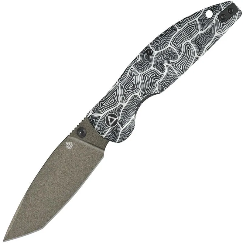 QSP Turtle Punk Folding Knife - 3.5" 14C28N Champagne Modified Tanto Blade 3D Milled Black and White G-Mascus Handle Cyclaire Knives and Tools