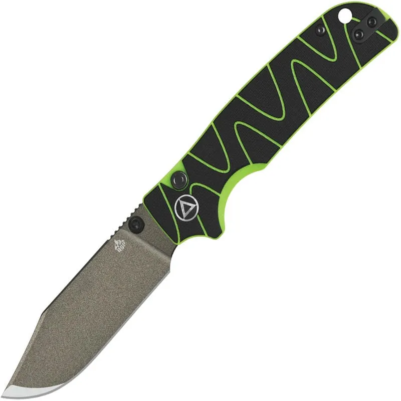 QSP Kali Folding Knife - 3.25" 14C28N Champagne Blade Black and Green Neon Milled G10 Handle Cyclaire Knives and Tools