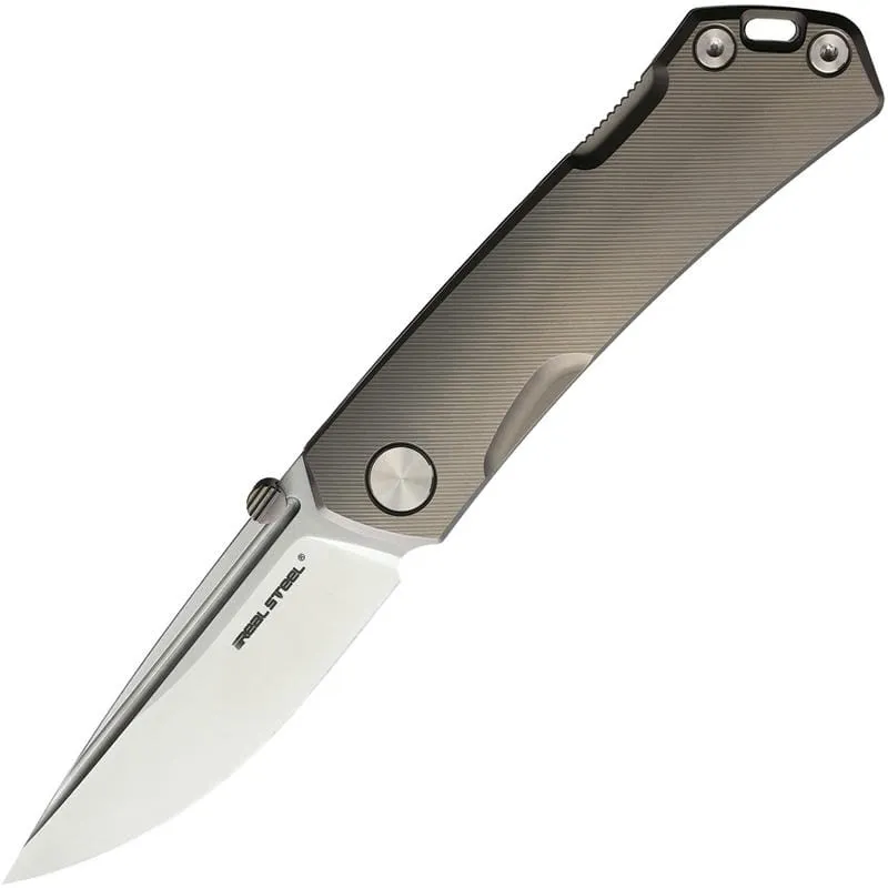 Real Steel Luna Maius Pocket Knife - 3.03" N690 Blade Milled Titanium Handle Cyclaire Knives and Tools