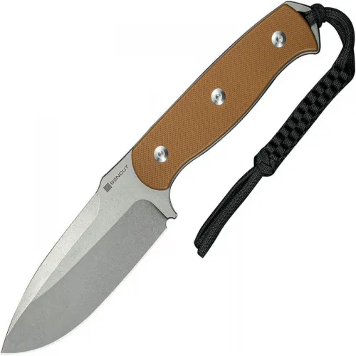 Sencut Knives Toxodon Fixed Blade Knife - 4.57" 9Cr18MoV Stonewashed DP Blade Brown G10 Handle Kydex Sheath with T-Clip