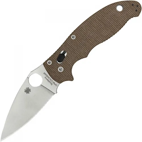 Spyderco Manix 2 Folding Knife - 3.37" CPM CruWear Satin Plain Blade Brown Canvas Micarta Handle