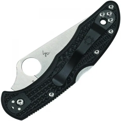 Spyderco Delica 4 Lightweight Thin Blue Line Folding Knife - 2.9" VG10 Stainless Steel Part Serrated Blade Black Handle