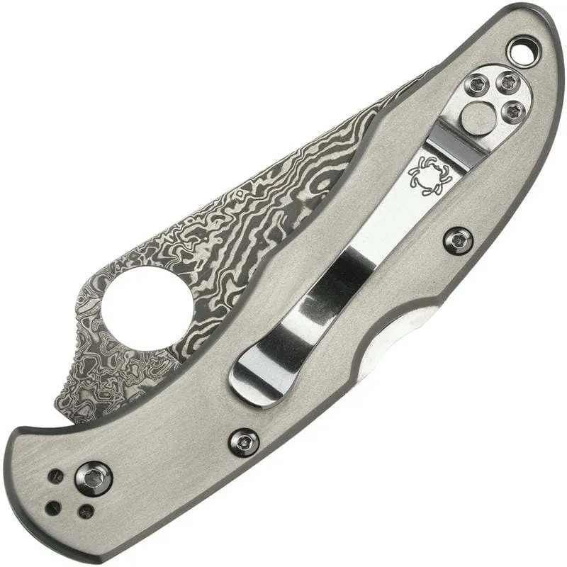 Spyderco Delica 4 Folding Knife - 2.95" VG10 Damascus Plain Blade Titanium Handle Cyclaire Knives and Tools