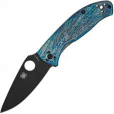 Spyderco Tenacious R.I.L Folding Knife - 3.35" Black D2 Steel Plain Blade Blue Titanium Handles
