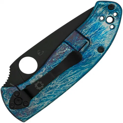 Spyderco Tenacious R.I.L Folding Knife - 3.35" Black D2 Steel Plain Blade Blue Titanium Handles