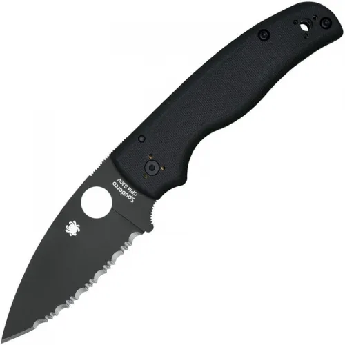 Spyderco Shaman Folding Knife - 3.58" CPM-S30V Black Serrated Blade Matte Black G10 Handle