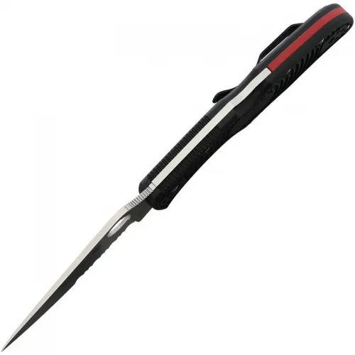 Spyderco Endela Lightweight Thin Red Line Folding Knife - 3.41" Combo Blade Black and Red Handle