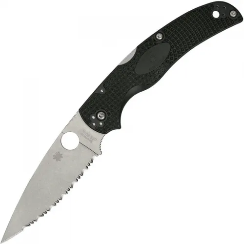 Spyderco Native Chief Lightweight Folding Knife - 4" CTS-BD1N Serrated Blade Black Handle
