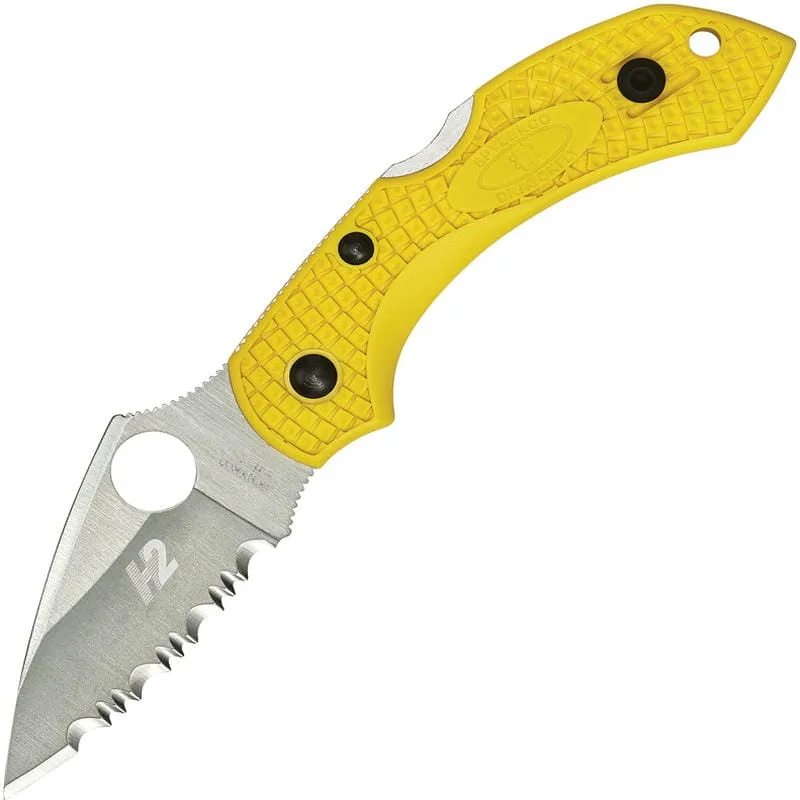 Spyderco Dragonfly 2 Salt Folding Knife - 2.25" H2 Satin Serrated Blade Yellow FRN Handles Cyclaire Knives and Tools