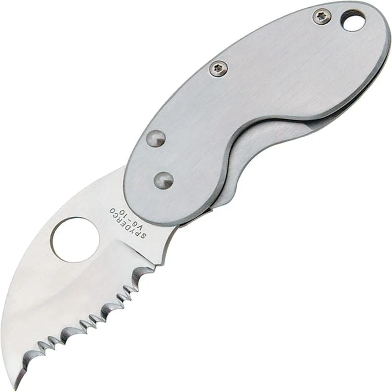 Spyderco Cricket Folding Knife - 1.88" VG10 Satin Serrated Blade, Stainless Steel Handle Frame Lock Cyclaire Knives and Tools