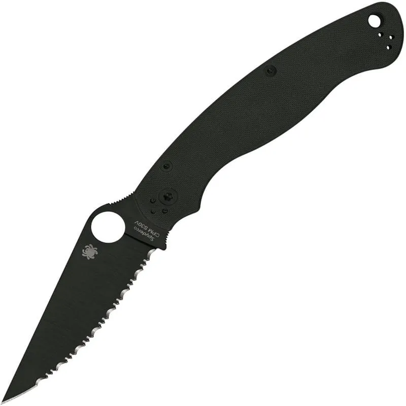 Spyderco Military 2 Folding Knife - 4" S30V Black DLC Serrated Blade Black G10 Handle Cyclaire Knives and Tools