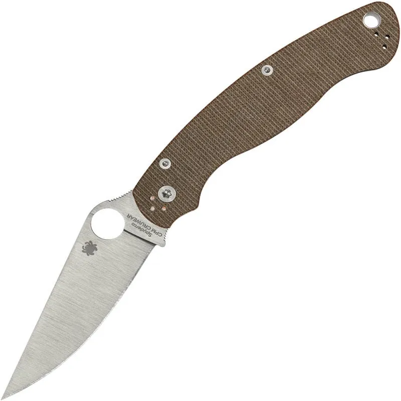 Spyderco Military 2 Folding Knife - 4" CruWear Blade Brown Canvas Micarta Handle Cyclaire Knives and Tools