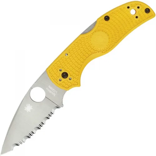 Spyderco Native 5 Salt Folding Knife - 2.95" CPM-MagnaCut Satin Serrated Blade Yellow FRN Handle