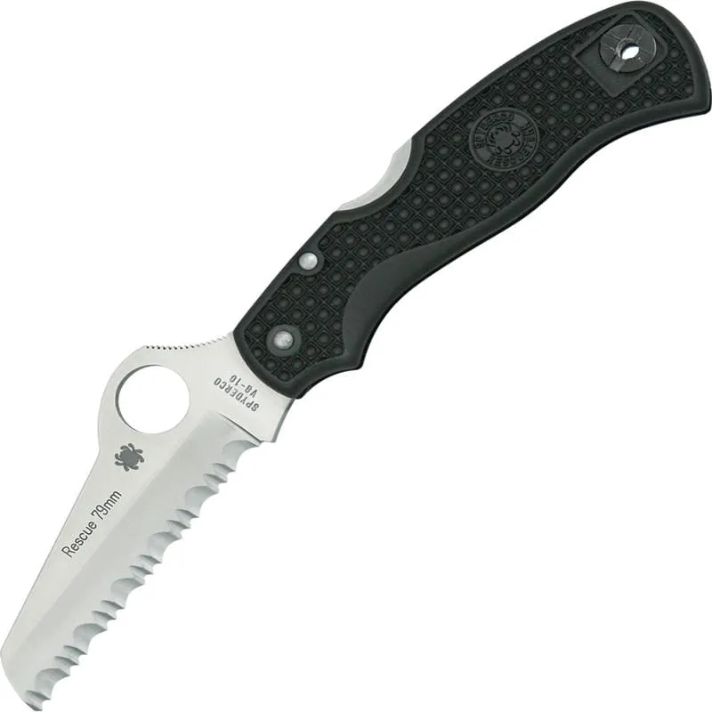 Spyderco Rescue Folding Knife - 3.1" VG10 Satin Serrated Blade Black FRN Handle Cyclaire Knives and Tools