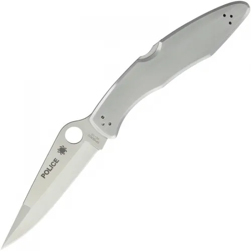 Spyderco Police Folding Knife - 4.125" VG10 Satin Plain Blade Stainless Steel Handle