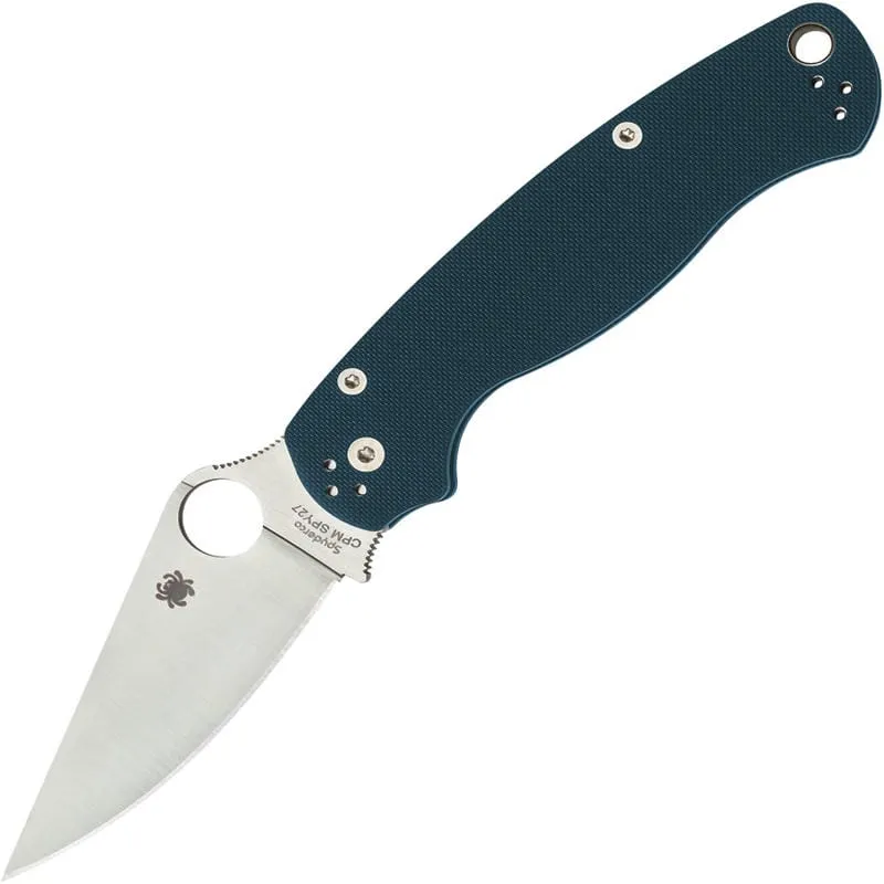 Spyderco Paramilitary 2 Folding Knife - 3.45" CPM-SPY27 Satin Plain Blade Cobalt Blue G10 Handle Cyclaire Knives and Tools