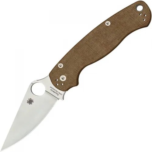 Spyderco Paramilitary 2 Folding Knife - 3.47" CPM CruWear Satin Plain Blade Brown Canvas Micarta Handle
