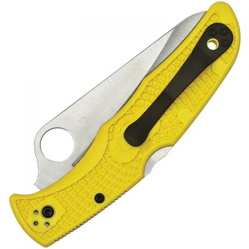 Spyderco Pacific Salt 2 Folding Knife - 3.78" H2 Satin Plain Blade, Yellow FRN Handle