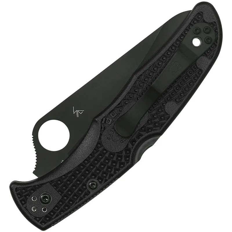 Spyderco Pacific Salt 2 Folding Knife 3.78" H1 Black TiCN Serrated Blade Black Handle Cyclaire Knives and Tools