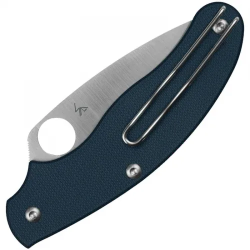 Spyderco UK Penknife Folding Knife - 2.95" CPM-SPY27 Leaf Satin Plain Blade Cobalt Blue G10 Handle