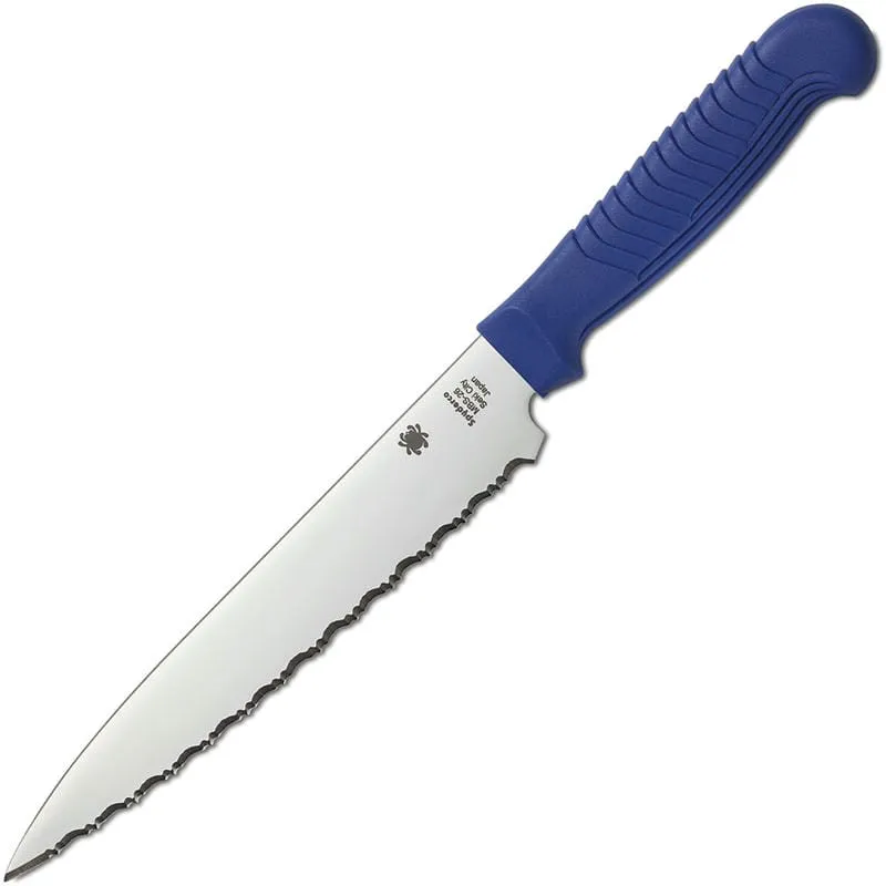 Spyderco Kitchen Utility Knife - 6.5" Serrated Blade Blue Handle Cyclaire Knives and Tools