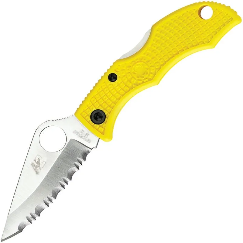 Spyderco Ladybug 3 Salt Folding Knife - 1.94" H1 Rust Proof Serrated Blade Yellow Handle Cyclaire Knives and Tools