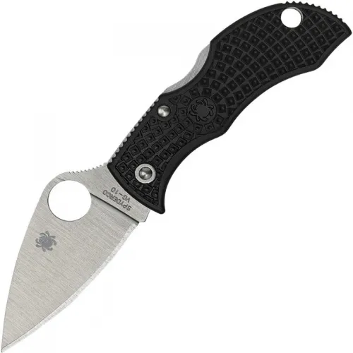 Spyderco Manbug Folding Knife - 1.9" VG10 Satin Leaf Shaped Plain Blade, Black FRN Handle